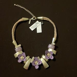 White House Black Market Goldtone Rope Lavender Flower Necklace